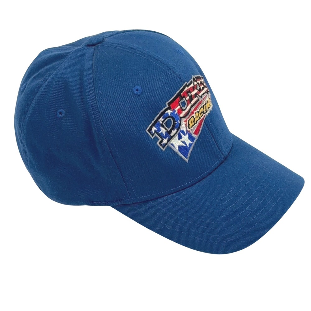 Flexfit Yupoong Dukes Racing Hat Royal Blue Embroidered USA Flag Cap L-XL NWT - Picture 4 of 8